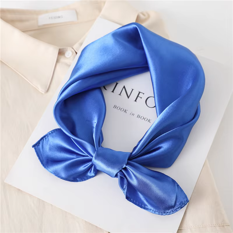 Foulard carré en soie pour femmes, 60cm, en Satin, pour cheveux, cravate, sac, chaîne, doux, Hijabs,