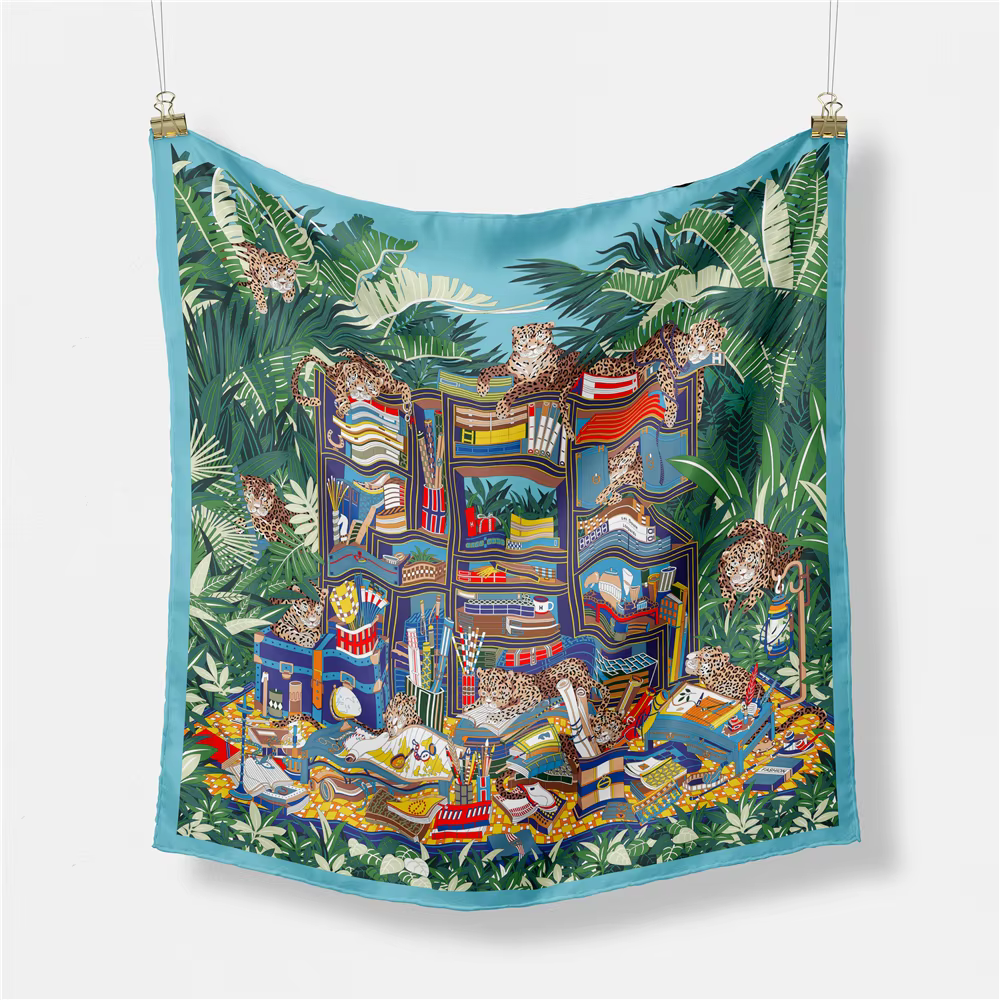 Foulard en soie sergé femme peinture indienne foulards carrés enveloppes Bandana petit Hijab Foulard