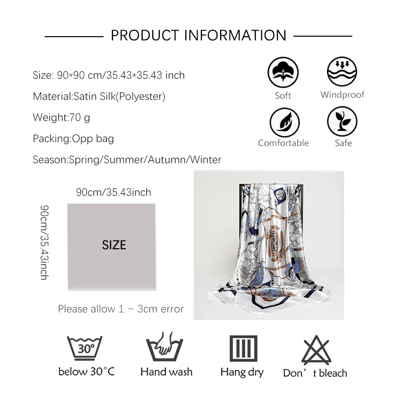 Foulard carré en soie pour femmes, châle imprimé, bandeau en Satin, Hijab, bandes de cheveux, Bandan