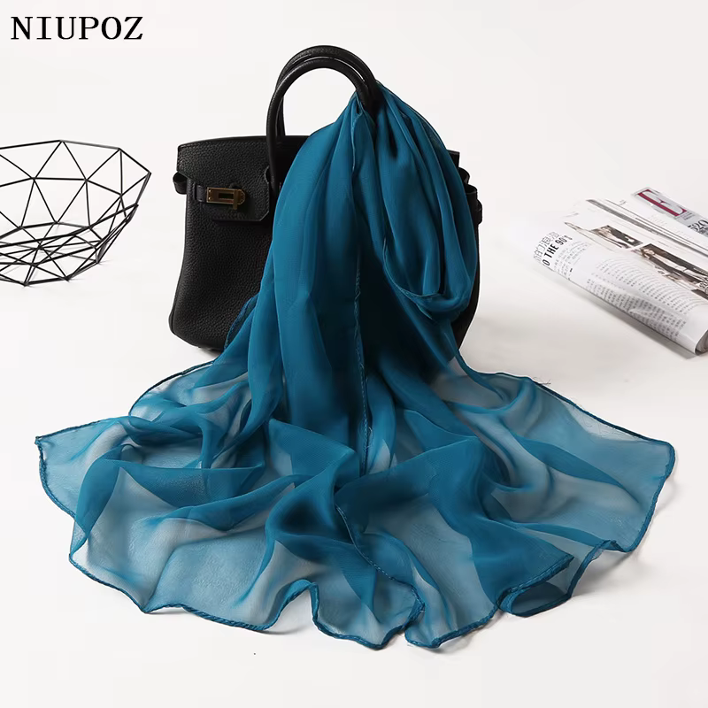 Foulard en mousseline de soie Georgette pour femmes, dégradé de couleur unie, Bandana élégant, Long