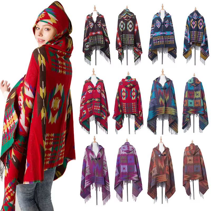 Châle Bohème Multifonction Ethnique, Écharpe Tribale à Franges, Sweats à Capuche, Cardigans Rayés, C
