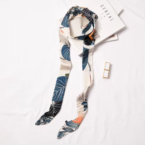 CHIC-Écharpe Longue et Étroite pour Femme, Petit Foulard Imprimé Fin, Ceinture en Satin, Ruban, 200c