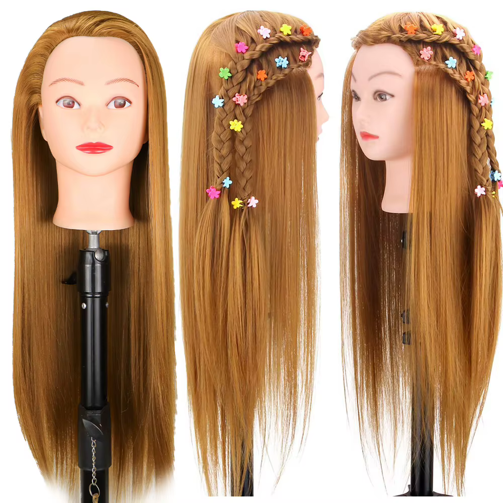 Tête de poupée pour coiffeurs 65cm cheveux synthétiques Mannequin tête coiffures femme Mannequin coi