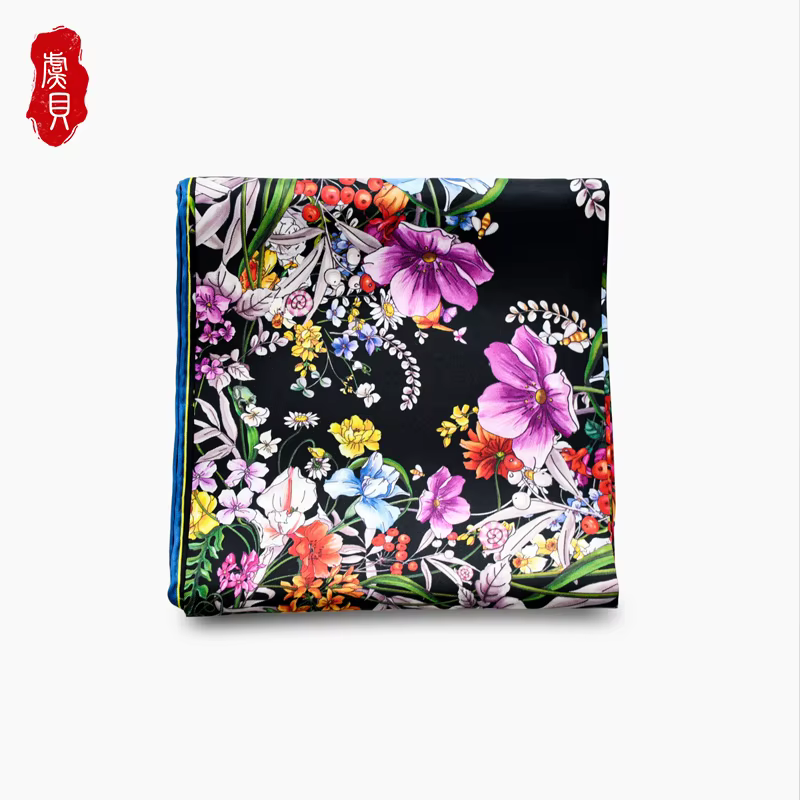 Foulard en sergé de soie véritable pour femmes, foulard de tête imprimé de fleurs, châle bandana car