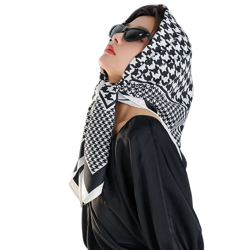 Foulard pied-de-poule à carreaux pour femmes, foulard de créateur, mode, carré, petit mouchoir, cou,