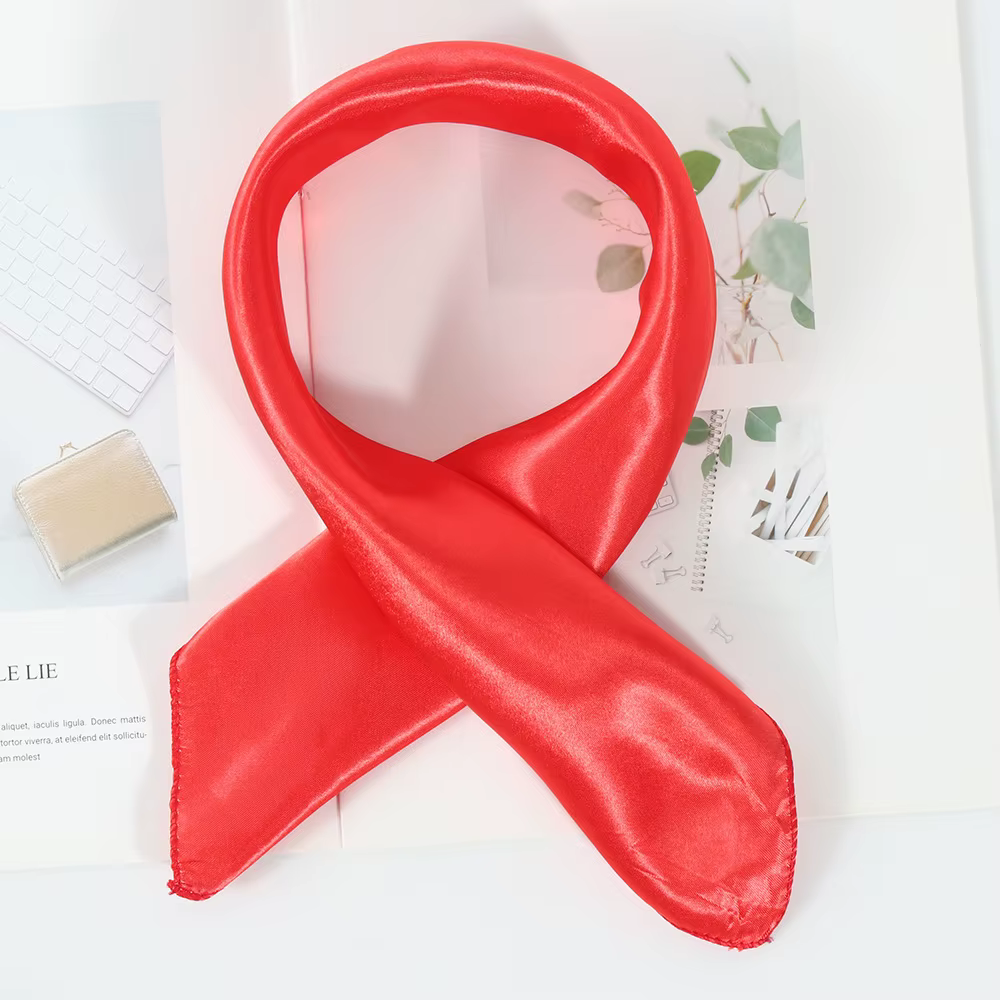 Foulard Carré Doux pour Femme, Petit Foulard Décoratif, Multicolore, Rayé, Imprimé, Col Rond, Couleu