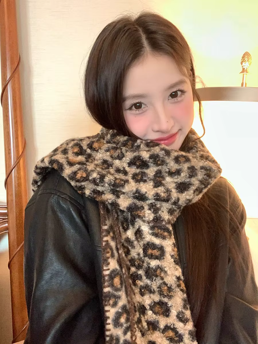 Foulards léopard pour femmes, mignon, automne hiver, peluche épaisse, chaud, de haute qualité, nouve