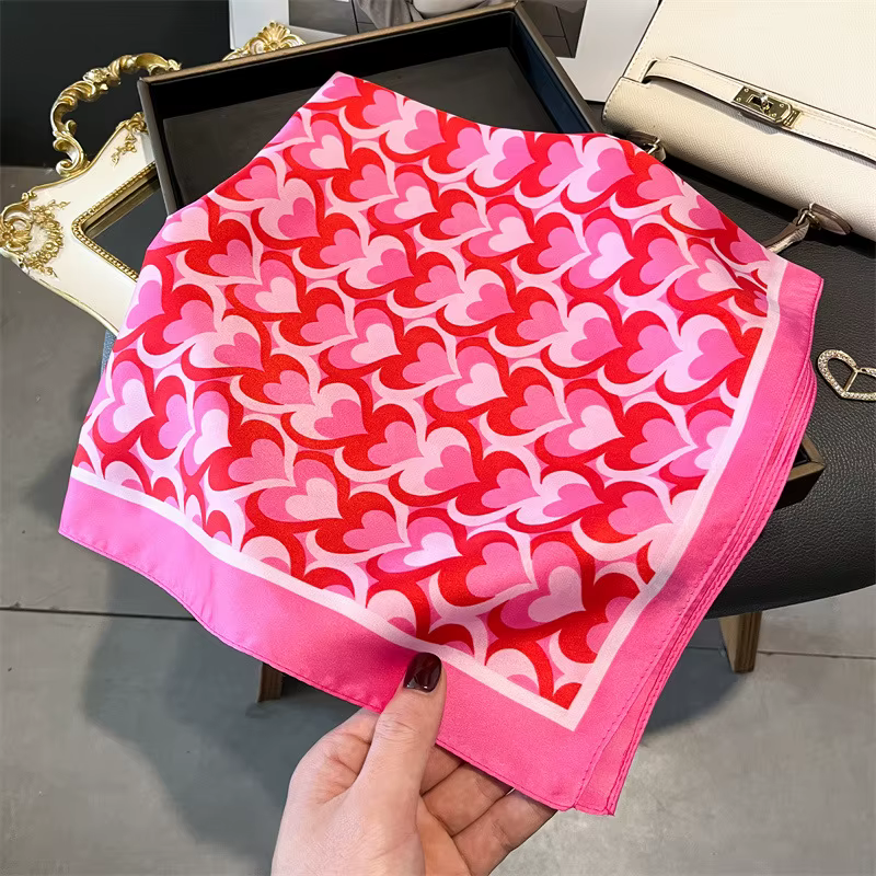 Foulard carré de luxe en soie pour femmes, Foulard en Satin imprimé, bandeau pour cheveux de printem