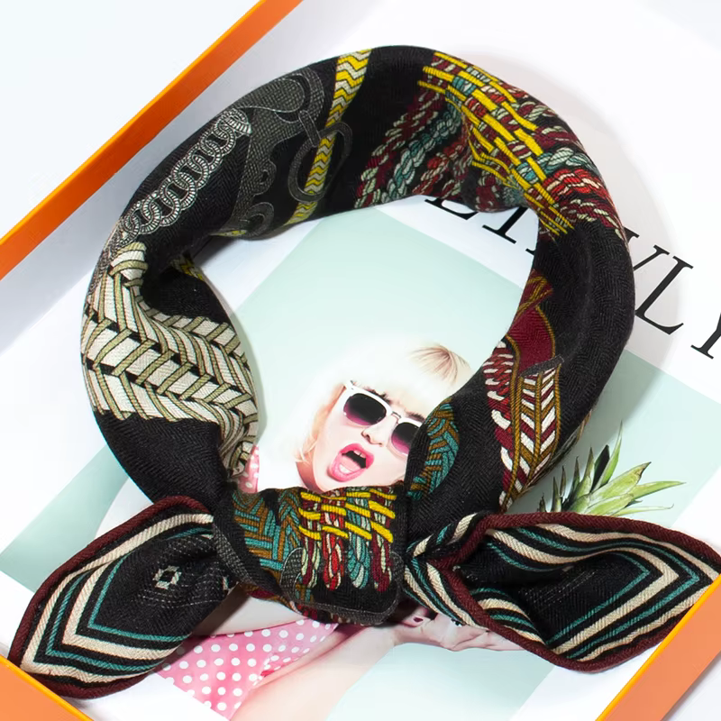 Bandana carré tendance pour femme 65*65cm en soie et laine, imprimé floral vintage, double face, éch