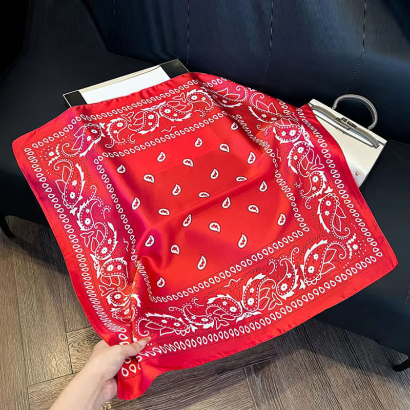 Nouveau Foulard Carré Vintage Effet Soie Paisley, Style Urbain, Foulard Cheveux pour Femme, Bandana