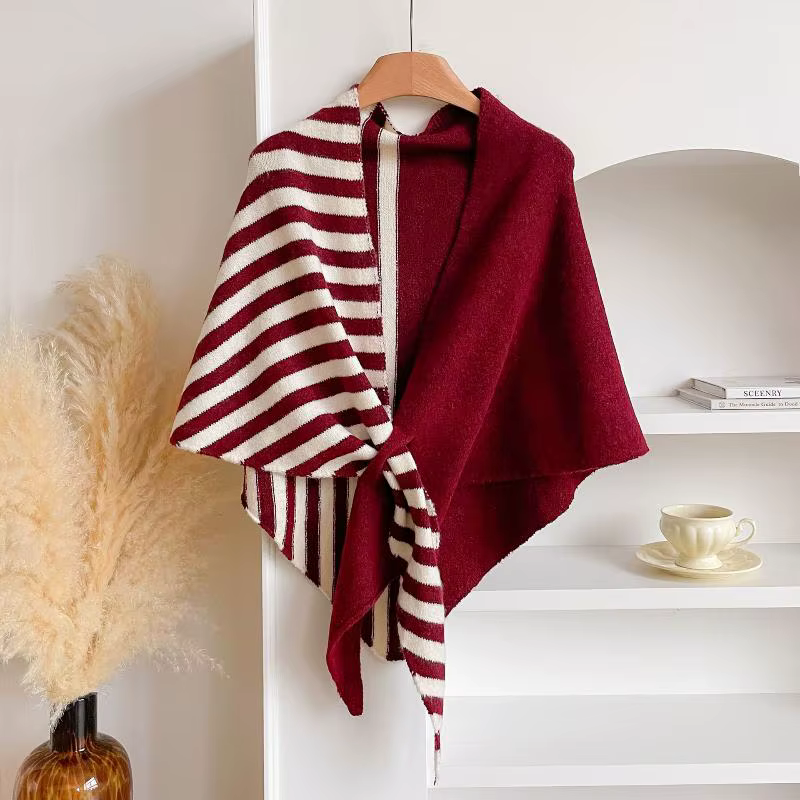 Écharpe à rayures de couleur assortie pour femmes, grand châle Triangulaire tricoté, écharpe chaude 