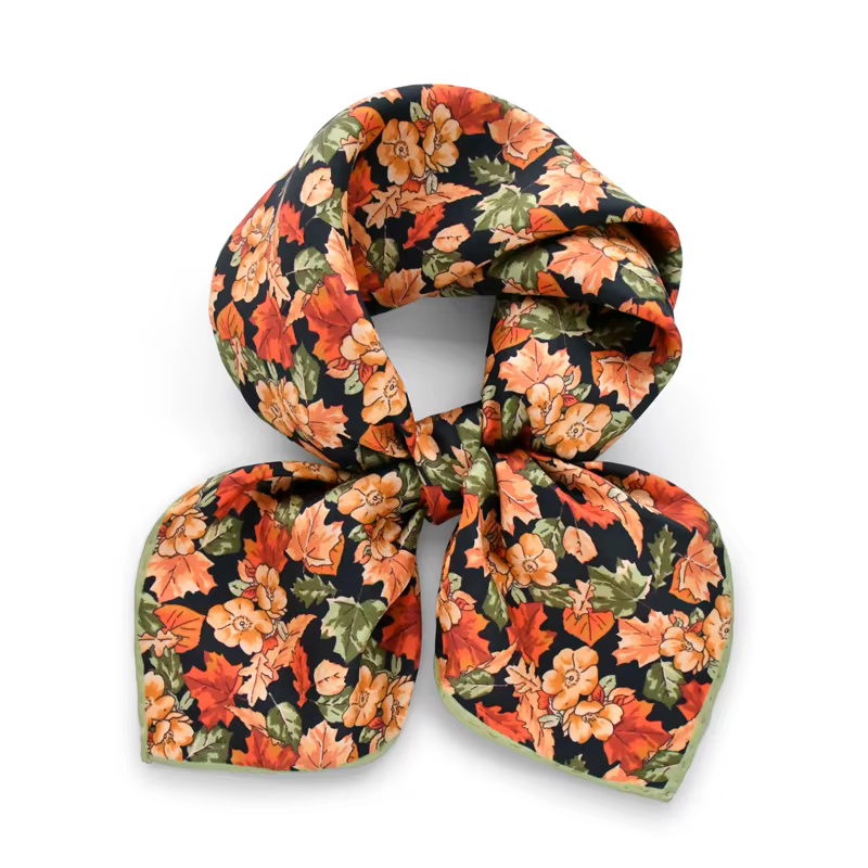 Foulard 100% soie feuilles de fleurs Orange, châle carré pour femme, mouchoir enveloppant, cadeau de
