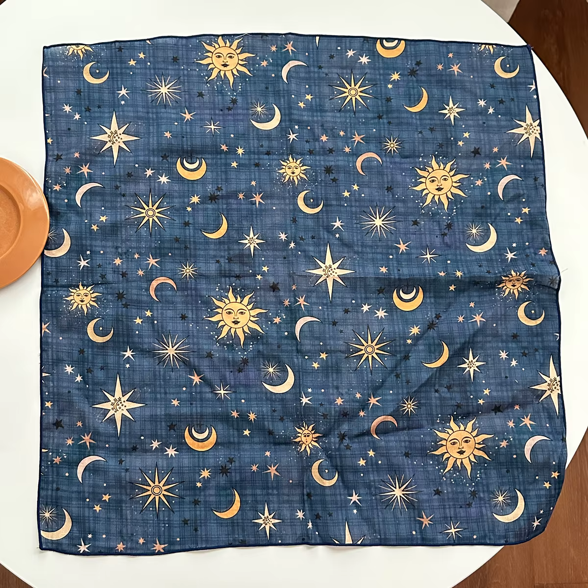1 morceau de foulard carré imprimé soleil étoile et lune de style bohème pour femme avec tissu élast
