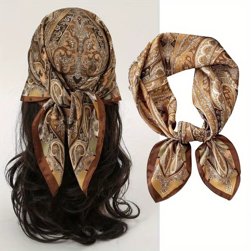 Nouveau Paisley pied-de-poule imprimé carré écharpe couleur café mince lisse cou écharpe Style Vinta