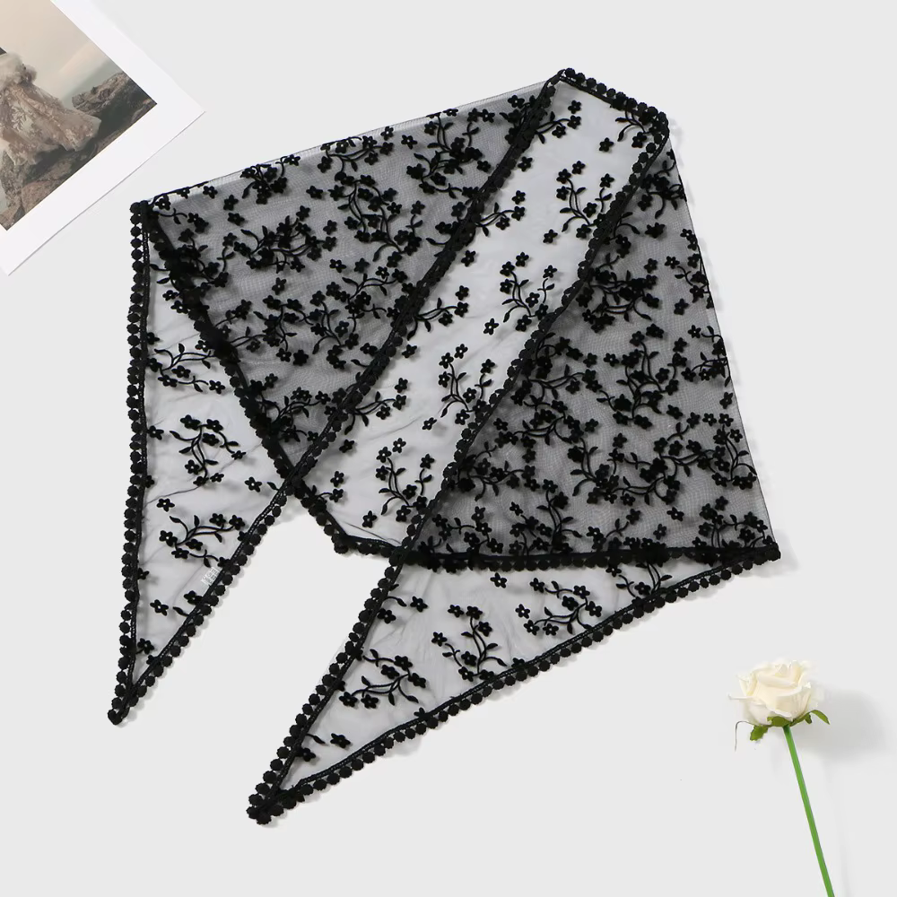 Nouveau Écharpe en dentelle ajourée broderie mince rideau de pet Vintage couleur unie Foulard Bandan