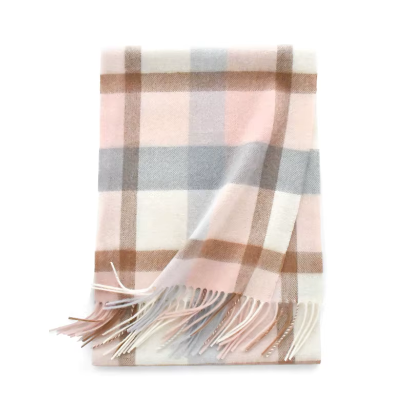 Écharpe à Carreaux Rose 100% Laine pour Femme et Homme, Châle Doux et Chaud, Cadeaux de Luxe, Style 
