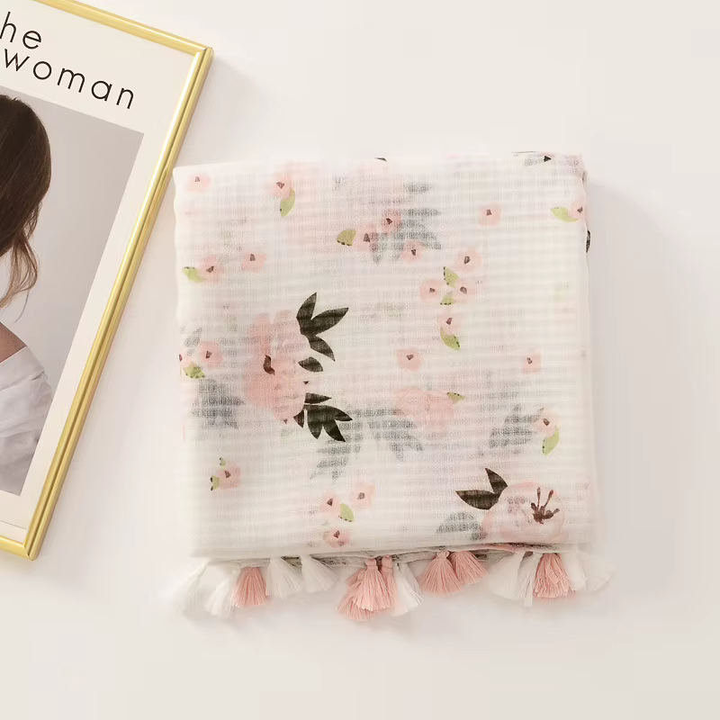 Écharpe en coton de marque de luxe pour femme, grands châles, hijab, écharpe imprimée à pampilles, é
