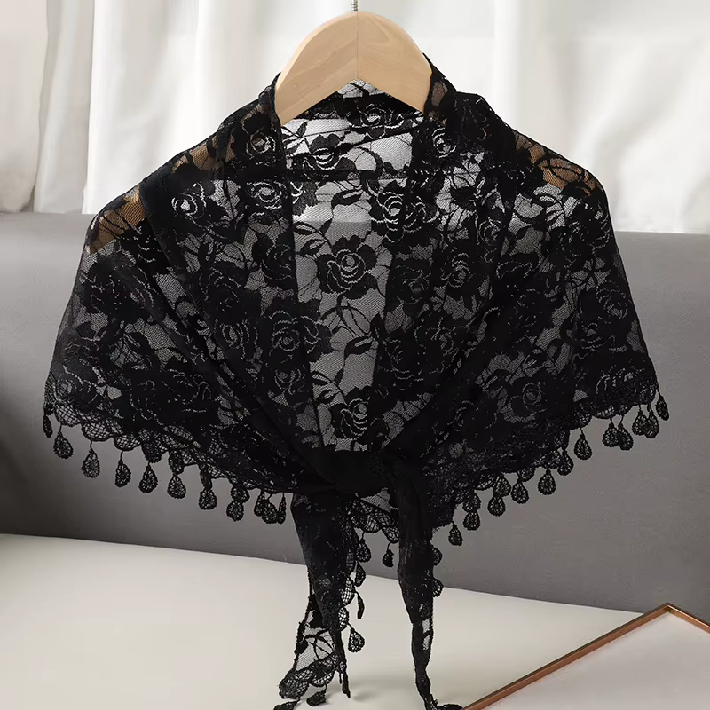 Femmes gland Wrap châle fleur dentelle foulards dame mode mariage foulards femme printemps été Photo