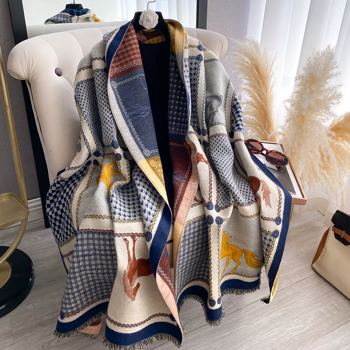 Nouvelle marque de luxe écharpe Jacquard double face cachemire doux chaud frange Pashmina le cheval 