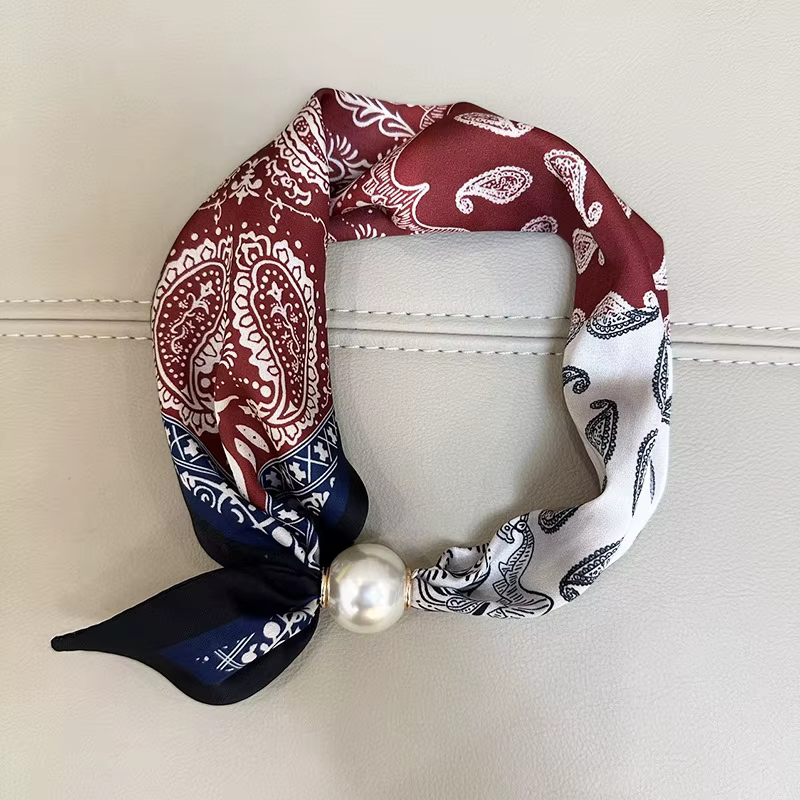 1/2 Pièces Foulard Élégant à Perles avec Fermoir Magnétique, Nouvelle Collection Été, Polyvalent, Re