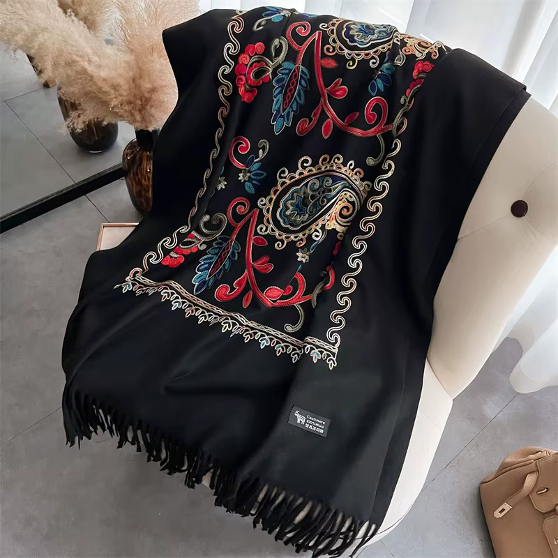 Foulard de Luxe Chaud pour Femme, Châle à Tête Ronde, Pashmina Bufanda, 2024