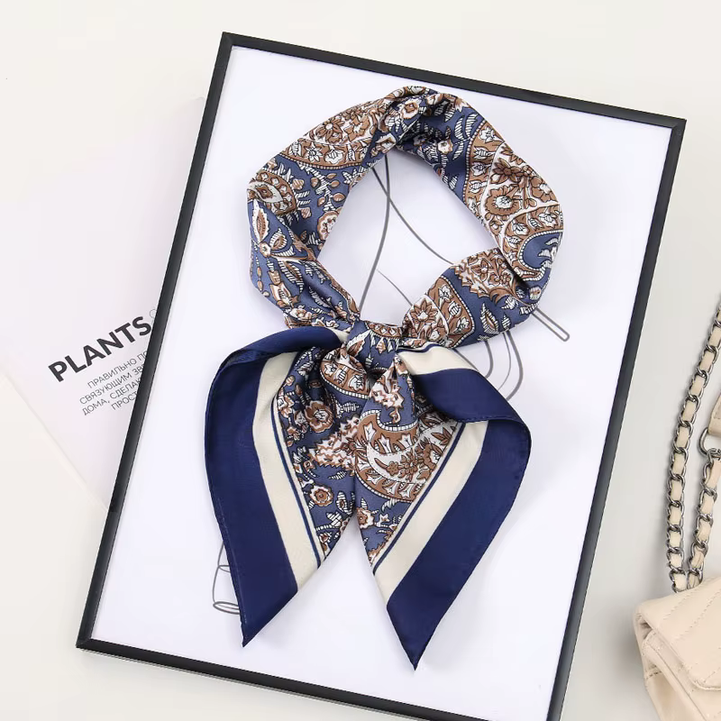 Foulard carré en soie pour femme, imprimé floral de luxe, en satin doux, utilisable comme bandeau, r