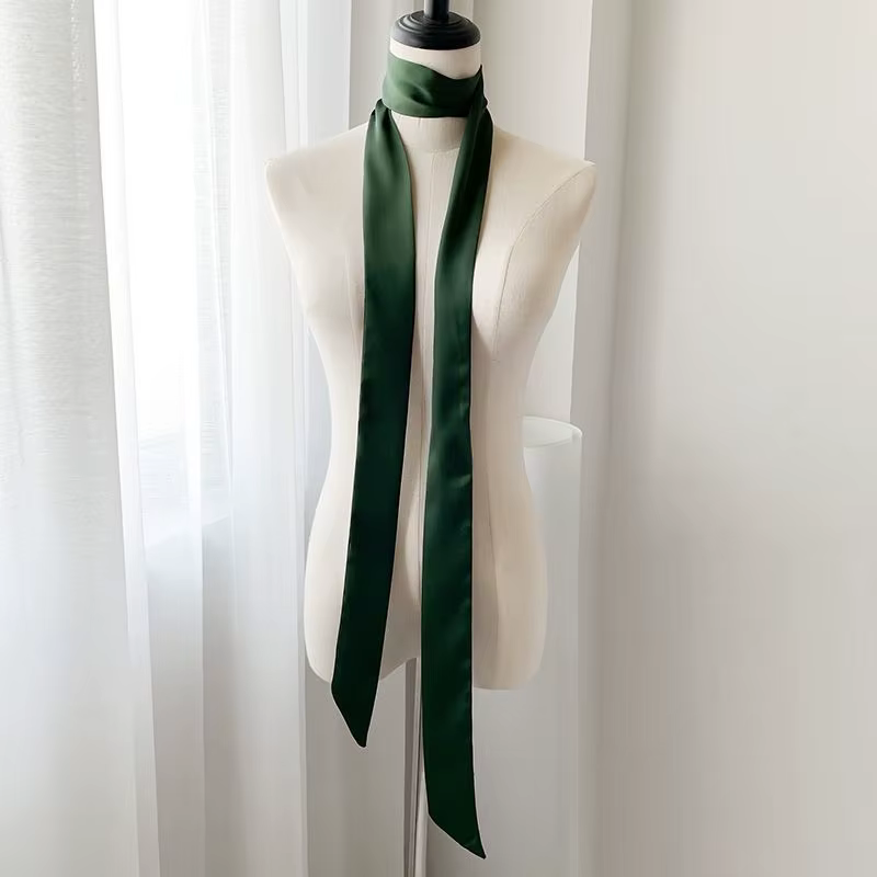 Foulard étroit en Satin de soie, foulard solide, Long foulard fin en soie, bandeau pour cheveux, sac
