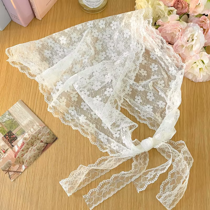 1 pièce Foulard triangulaire en dentelle blanc, Turban doux en dentelle, Bandeau de voyage pour phot