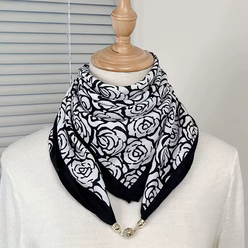 Nouvelle Écharpe Romantique à Imprimé Rose avec Boucle Magnétique Respirante, Facile à Porter, Échar