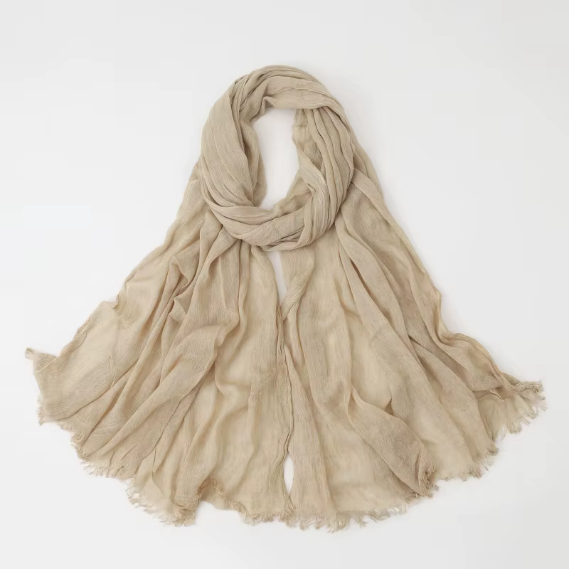 Mode coton lin écharpe froissé conception Hijab moyen-orient écharpe enveloppement populaire solide 