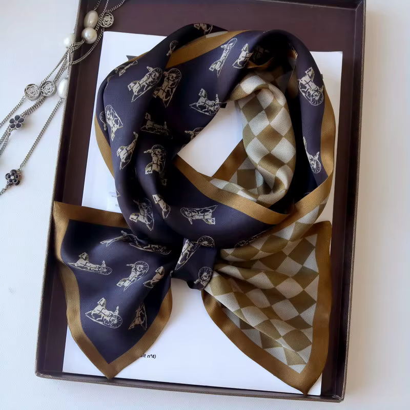 Écharpe longue et fine en soie double couche 100% Soie de Mûrier, Foulard de cou élégant, Bandeau po
