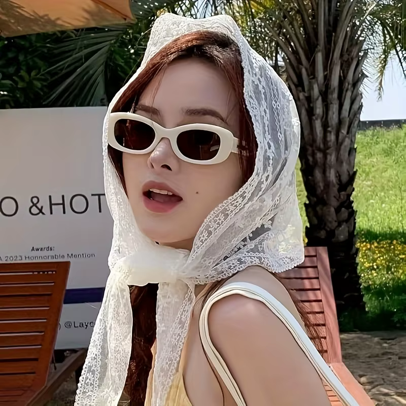 1 pièce Foulard triangulaire en dentelle blanc, Turban doux en dentelle, Bandeau de voyage pour phot