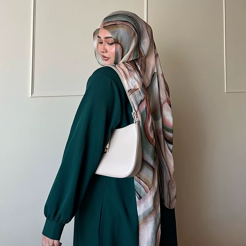 2025 nouvelle aquarelle florale Satin Modal Hijab écharpe respirant doux longue mode foulards foular