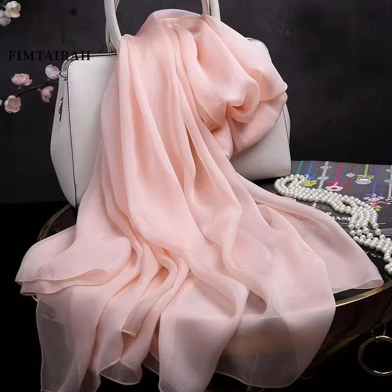 Écharpe en soie rose Nude pour femme, châle long et élégant, couleur unie, couleur unie, Hangzhou, c