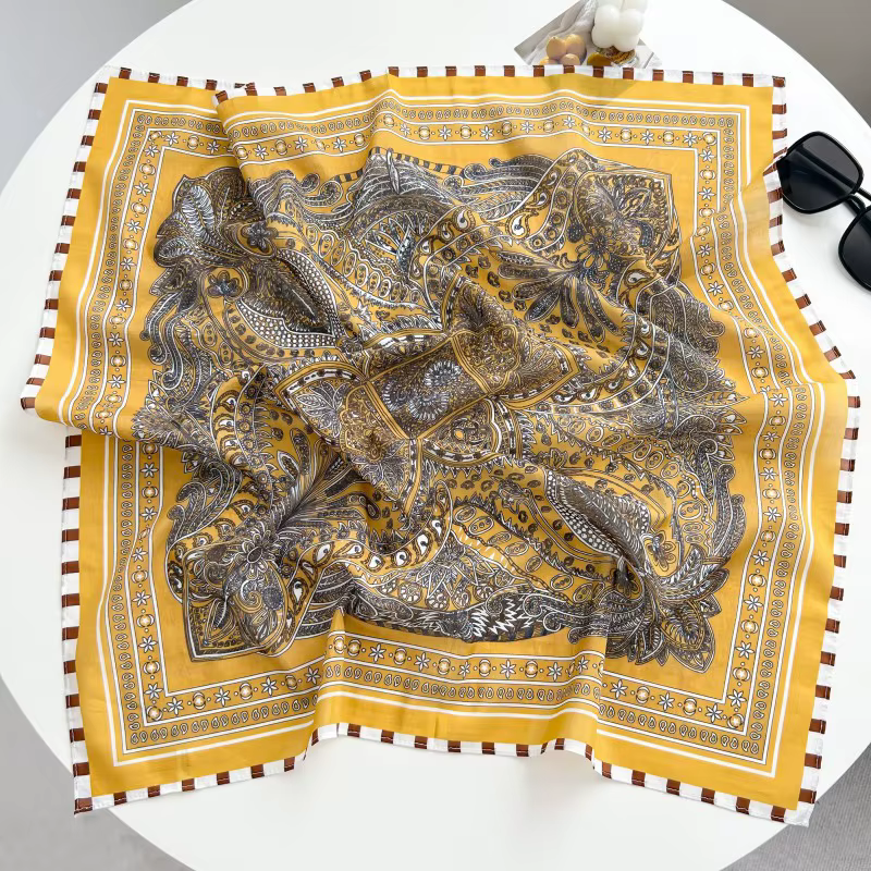 Nouveau Foulard Carré en Soie de Mûrier Littéraire et Rétro, Foulard Léger et Respirant en Soie et C