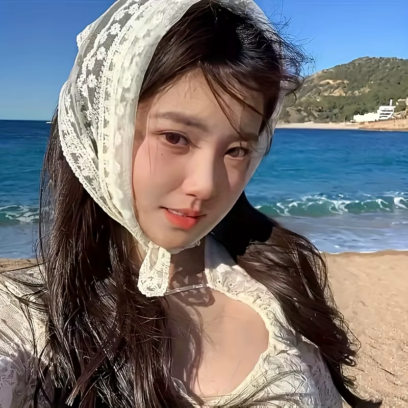 1 pièce Foulard triangulaire en dentelle blanc, Turban doux en dentelle, Bandeau de voyage pour phot