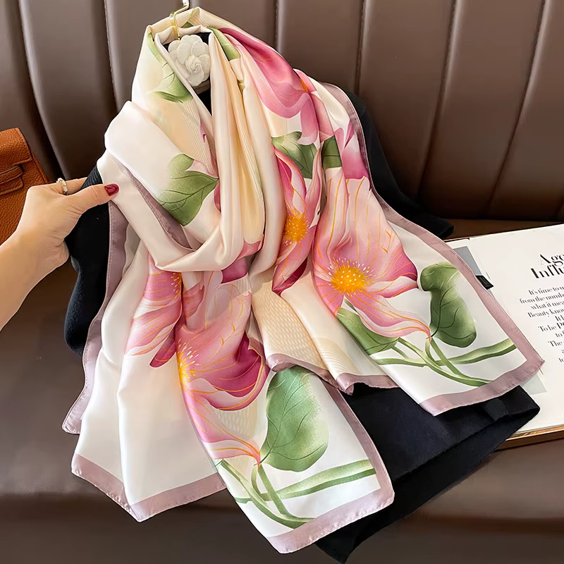 Femmes 180*90 cm mode belles foulards en soie douce femme dame châle Hijab Wrap Foulard Bandanna sil