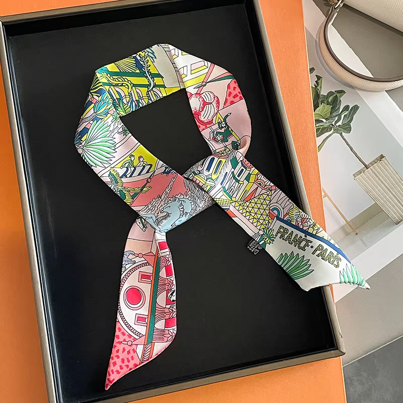 Écharpe longue pour femmes, ruban étroit, bandeau, foulard, poignée de sac, Bandana, accessoires pou