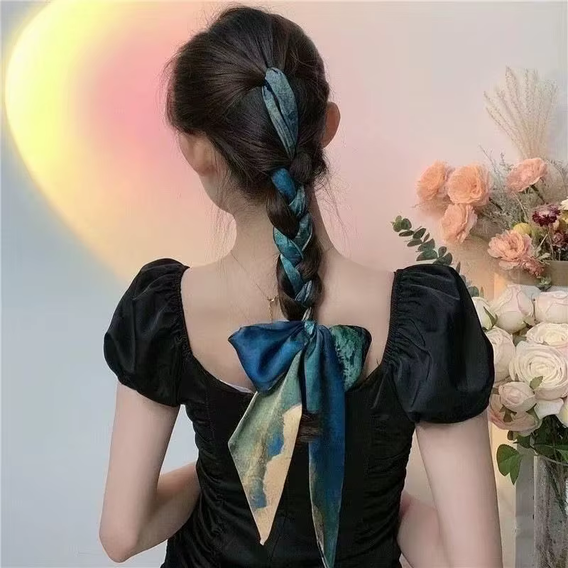 Foulard bandeau pour cheveux, petit ruban, nœud pour coiffure femme, foulard en soie vintage bohème,