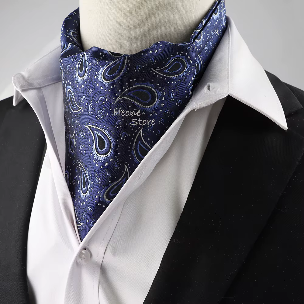 Cravate de luxe pour hommes, écharpe Vintage bleu vert Paisley Floral formel Ascot cravate Gentleman