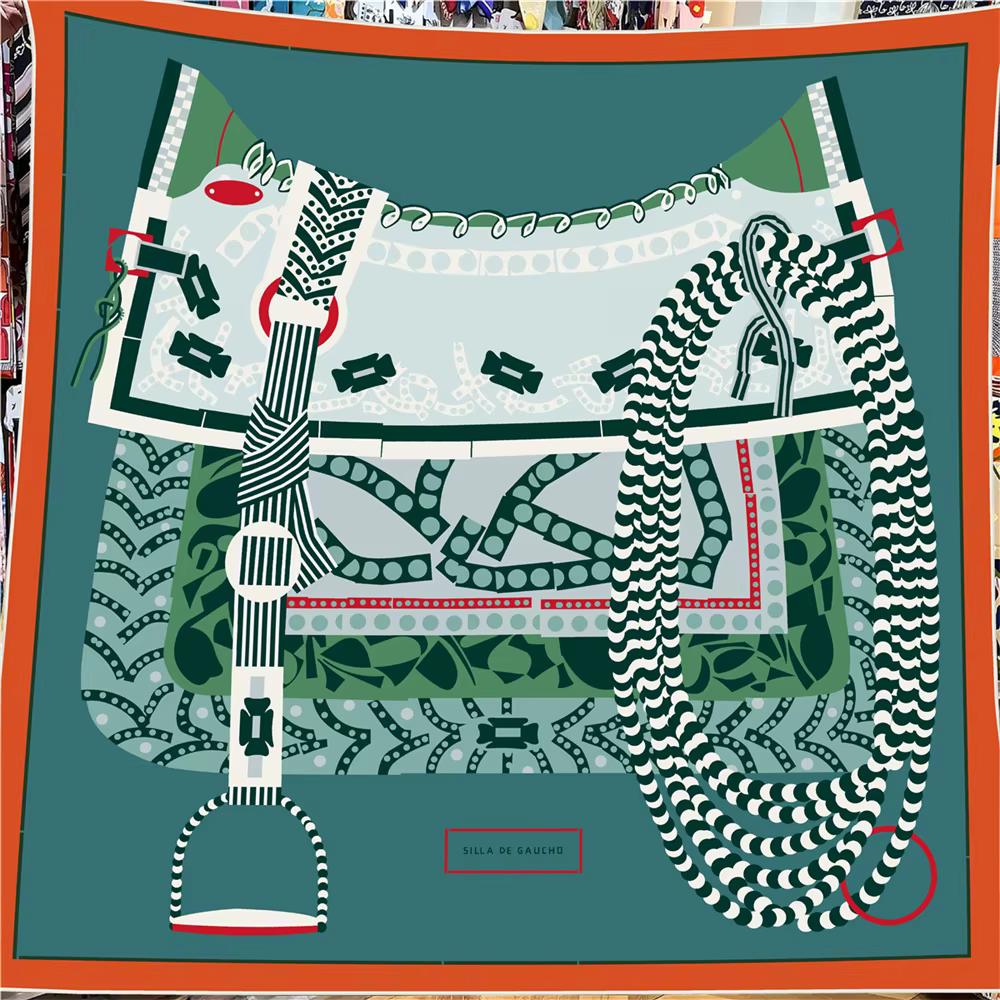 Foulard en cachemire de soie pour femmes, châles roulés à la main, selle de cheval carrée, Bandana e