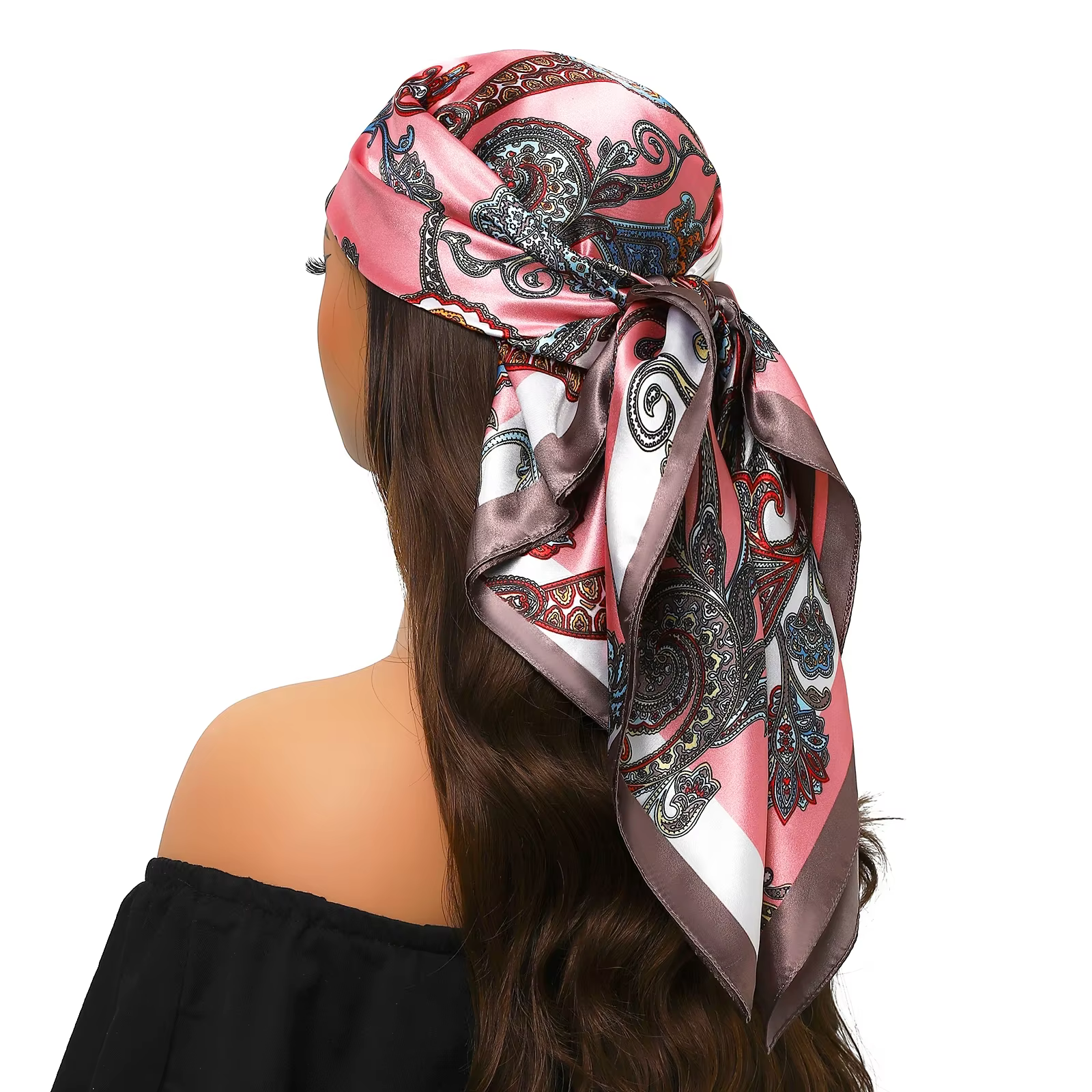 Foulard de tête femmes marque de luxe carré 90*90 cm Foulard en soie Satin Bandana Cheveux doux Foul
