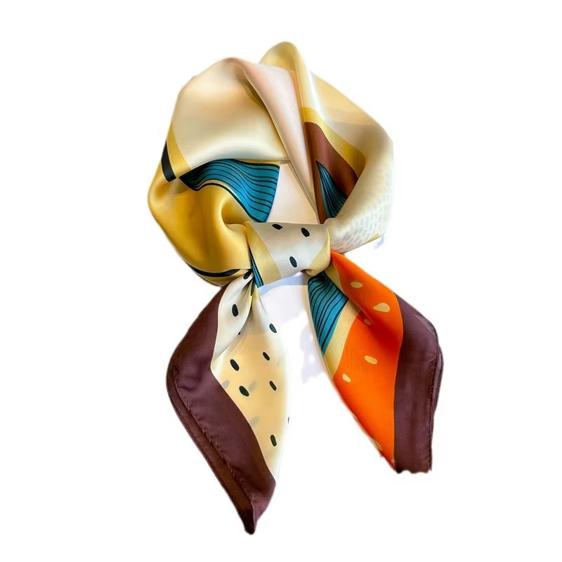 Foulard en soie imprimé à pois pour femmes, 70cm, imitation soie, élégant et polyvalent, sac à couvr