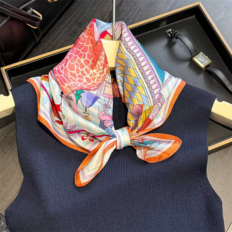 Marque de luxe 100% foulard en soie naturelle femmes Design petit châle carré ruban de cheveux bande