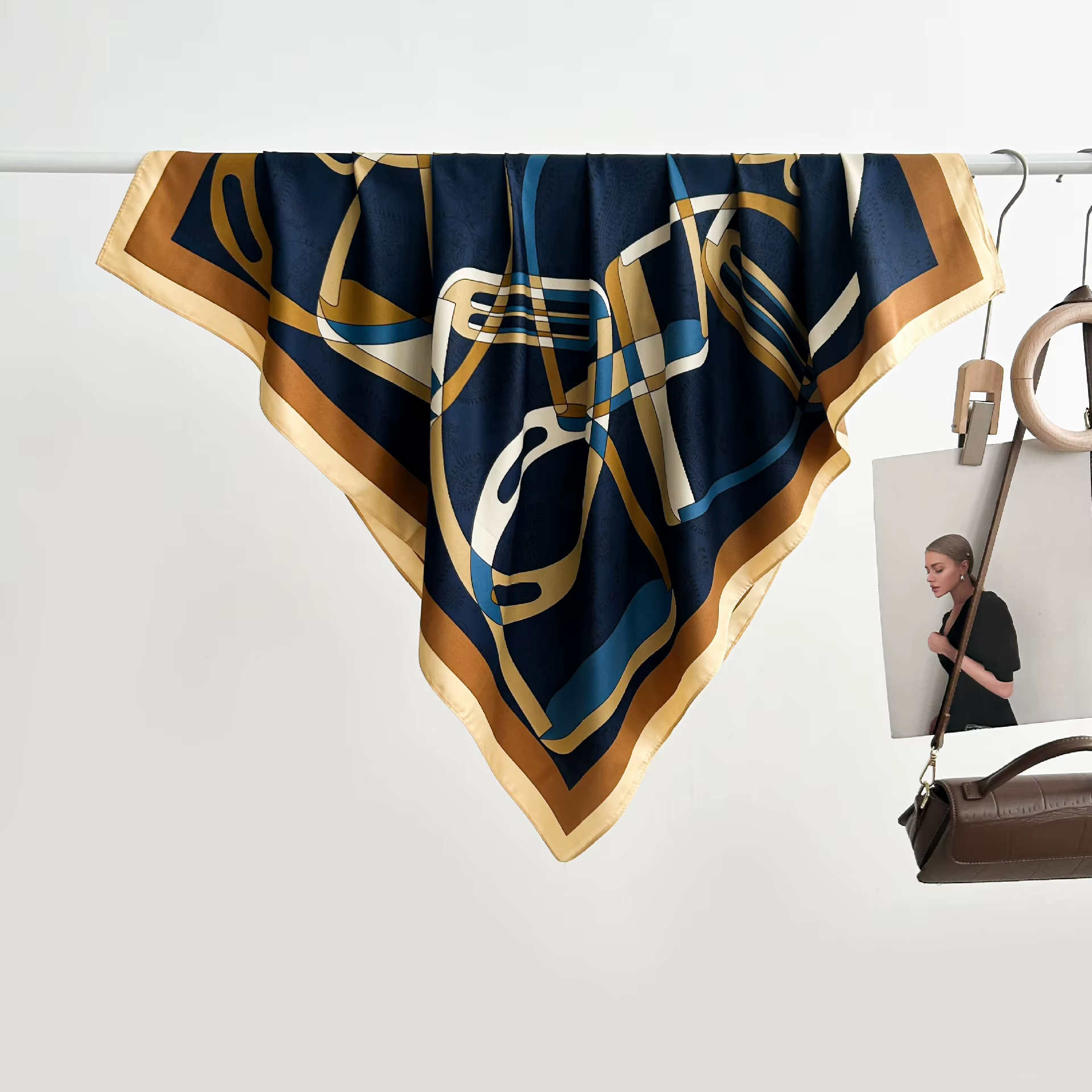 Écharpe carrée en Satin pour femmes, Vintage, lettre imprimée, sensation 90CM, légère, cravate de bu