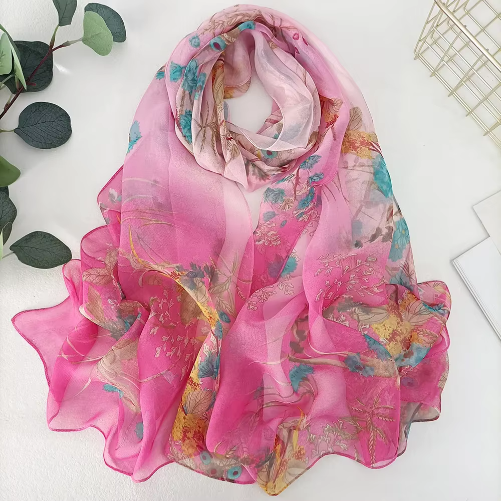 Bandana en mousseline de soie pour femmes, écharpe Georgette, crème solaire de plage, hijab fin, ver