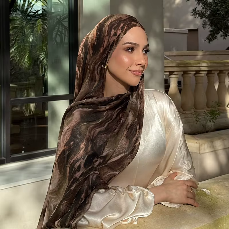 Écharpe musulmane en marbre Hijab imprimé aquarelle, Protection solaire douce et respirante, légère,