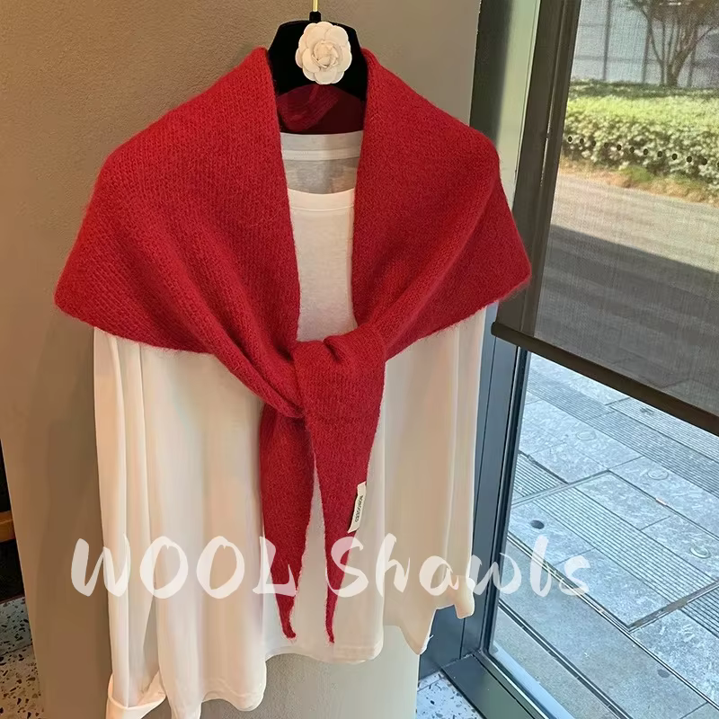 2025 laine hiver écharpe pour femmes chaud triangle tricot foulards Hijab solide dame châle envelopp