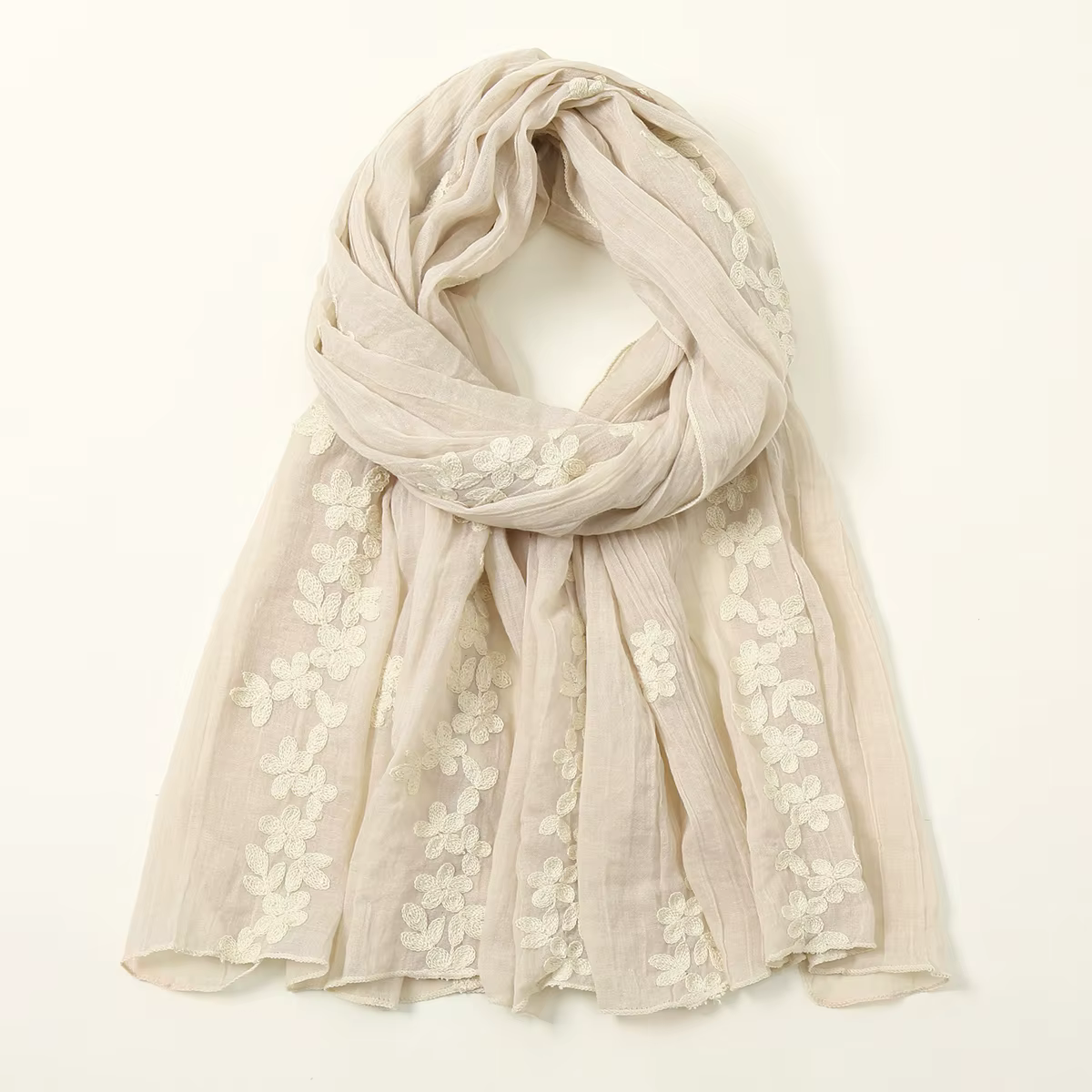 Longue Écharpe Brodée Florale pour Femme, Hijab en Coton, Châle d'Été Solide, Enveloppes de Document