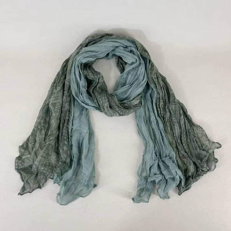 Écharpe anti-vol au Design ethnique Vintage pour femmes, châle en soie froissée avec dégradation de